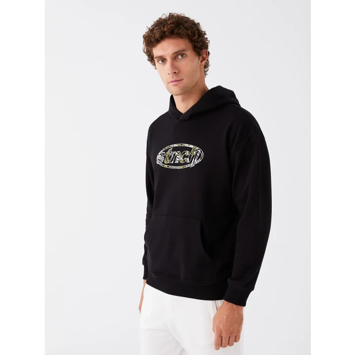 XSIDE Siyah Uzun Kollu Baskılı Erkek Kalın Hoodie