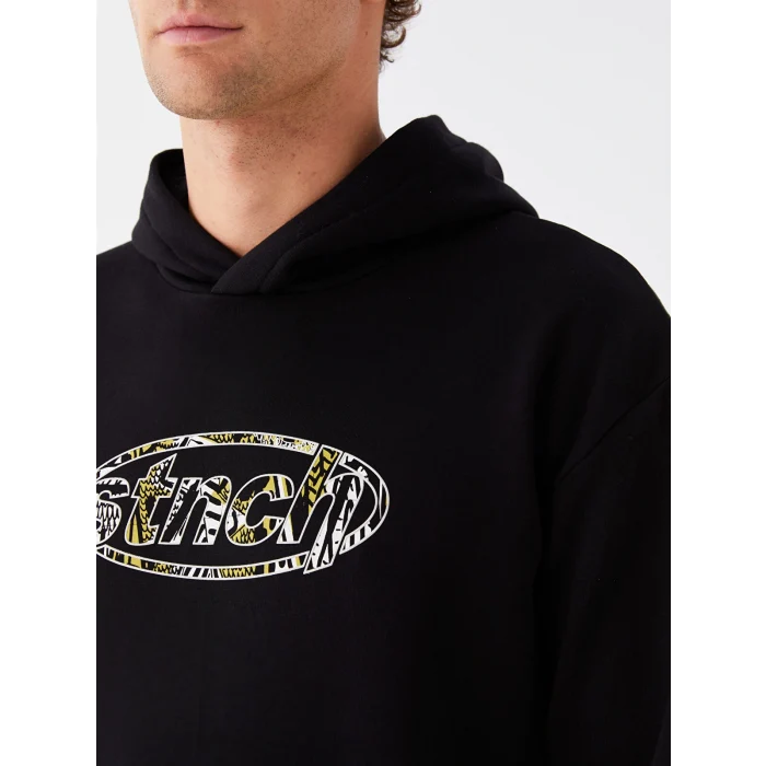 XSIDE Siyah Uzun Kollu Baskılı Erkek Kalın Hoodie