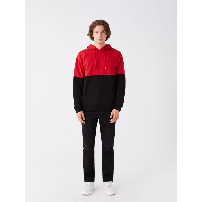 XSIDE Kırmızı Uzun Kollu Renk Bloklu Erkek Kalın Hoodie