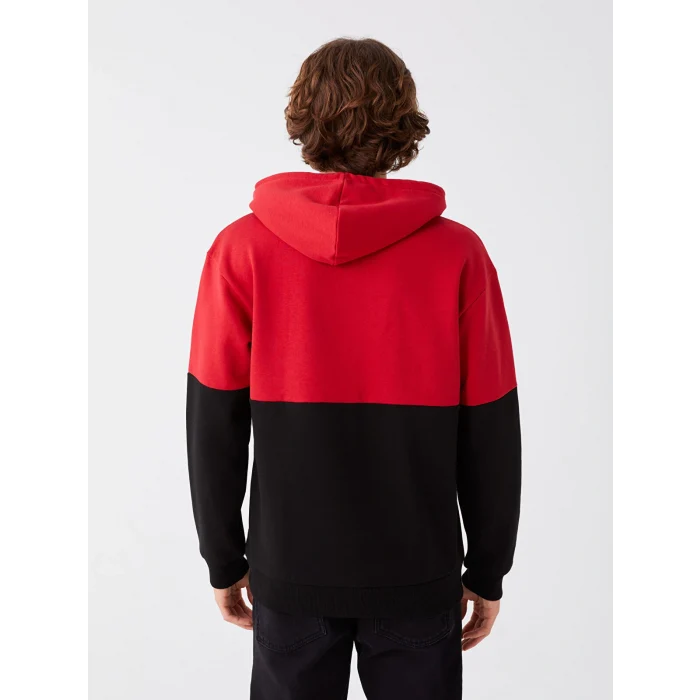 XSIDE Kırmızı Uzun Kollu Renk Bloklu Erkek Kalın Hoodie