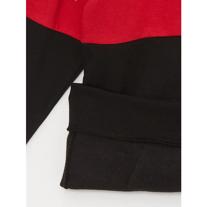 XSIDE Kırmızı Uzun Kollu Renk Bloklu Erkek Kalın Hoodie