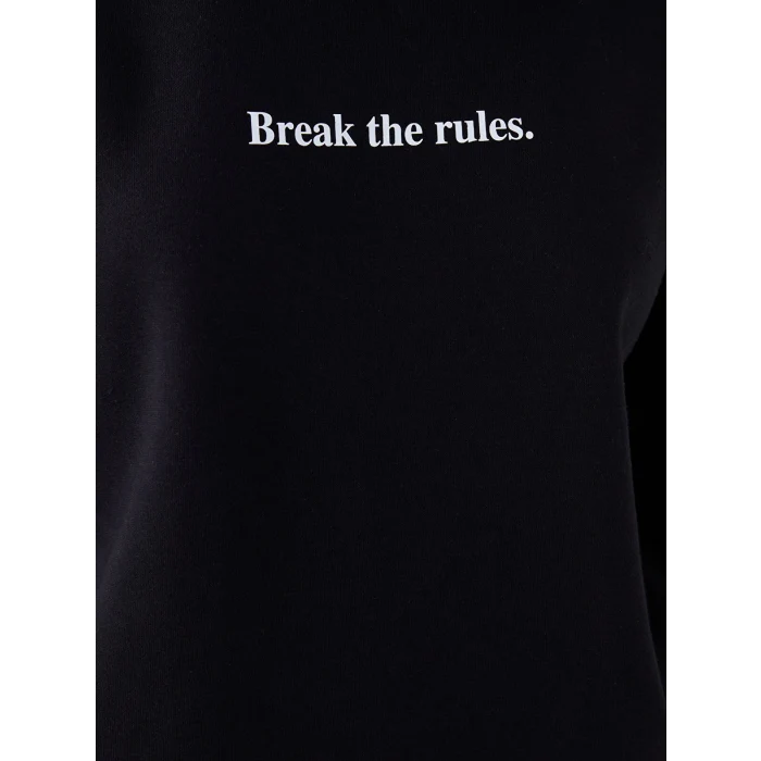 LCW Vision Siyah Bisiklet Yaka Baskılı Oversize Kadın Kalın Sweatshirt