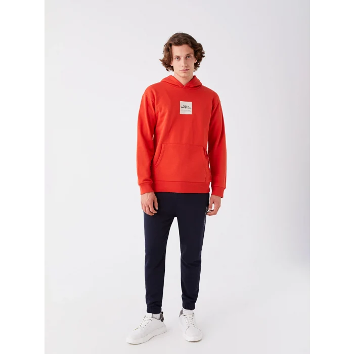 XSIDE Kırmızı Uzun Kollu Baskılı Erkek Kalın Hoodie