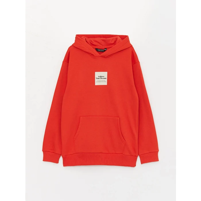 XSIDE Kırmızı Uzun Kollu Baskılı Erkek Kalın Hoodie