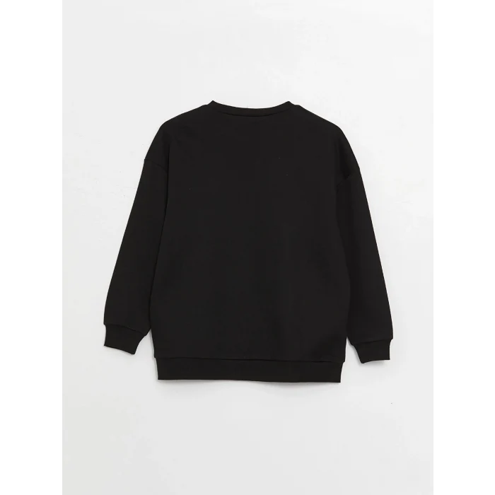 LCW Vision Siyah Bisiklet Yaka Baskılı Oversize Kadın Kalın Sweatshirt