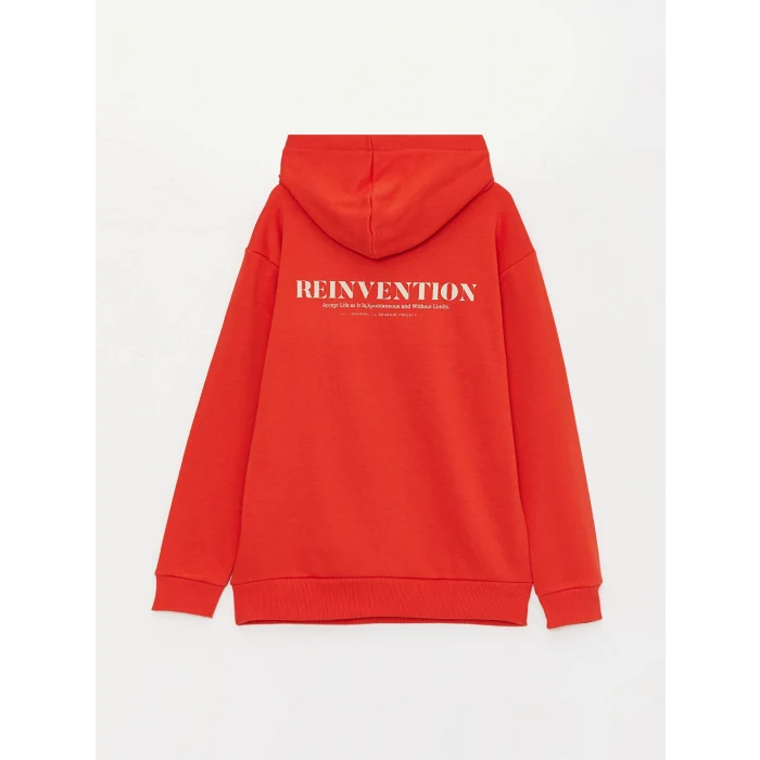 XSIDE Kırmızı Uzun Kollu Baskılı Erkek Kalın Hoodie