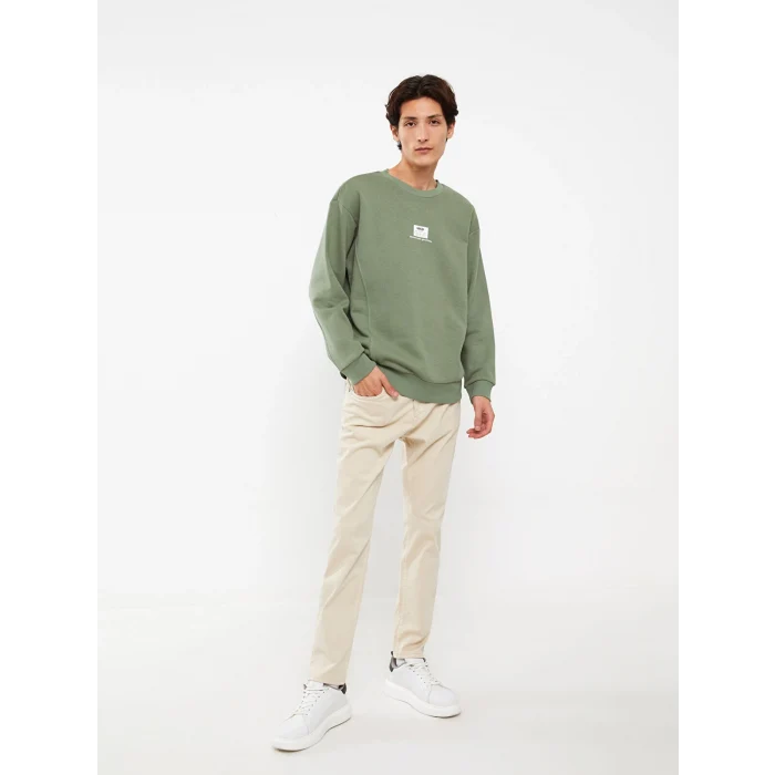 XSIDE Yeşil Bisiklet Yaka Baskılı Erkek Kalın Sweatshirt