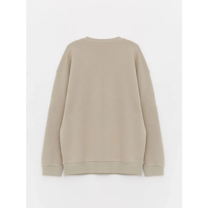 XSIDE Bej Bisiklet Yaka Baskılı Erkek Kalın Sweatshirt