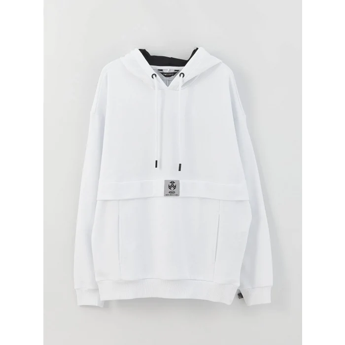 XSIDE Beyaz Uzun Kollu Baskılı Erkek Hoodie