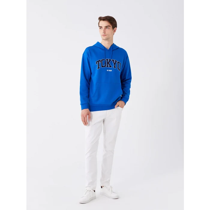 XSIDE Mavi Uzun Kollu Baskılı Erkek Kalın Hoodie