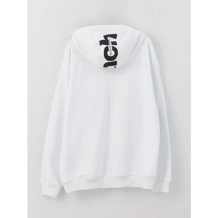 XSIDE Beyaz Uzun Kollu Baskılı Erkek Hoodie
