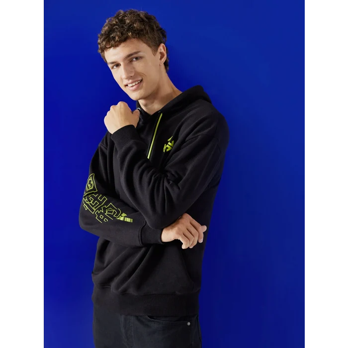 XSIDE Siyah Uzun Kollu Baskılı Erkek Hoodie