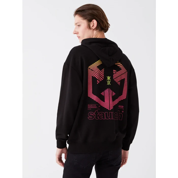 XSIDE Siyah Uzun Kollu Baskılı Erkek Hoodie