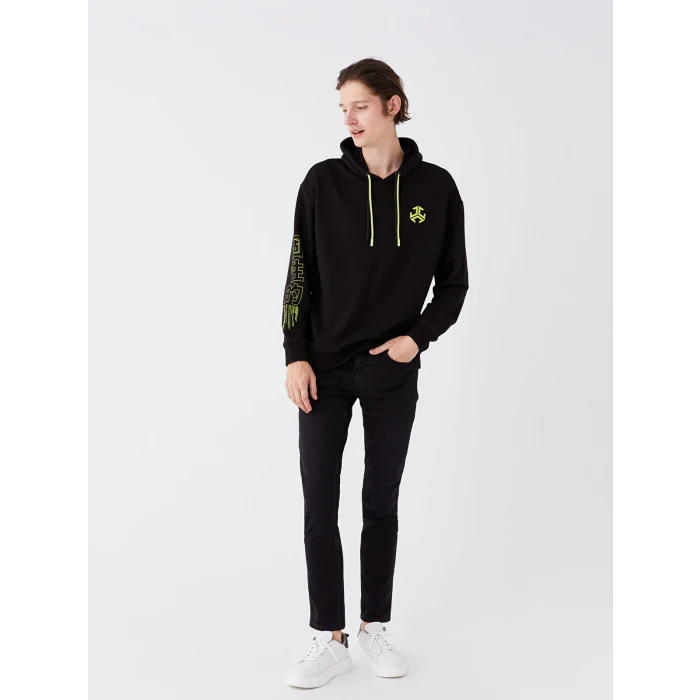 XSIDE Siyah Uzun Kollu Baskılı Erkek Hoodie