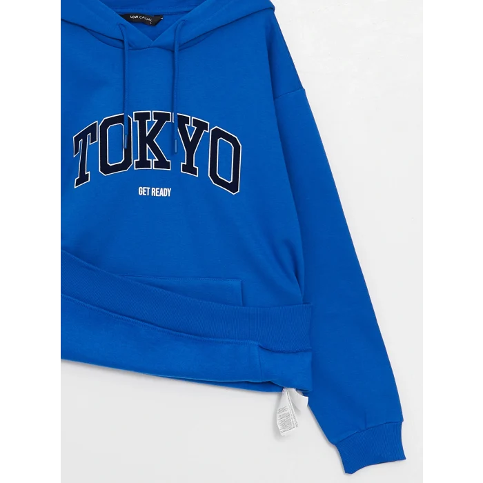 XSIDE Mavi Uzun Kollu Baskılı Erkek Kalın Hoodie