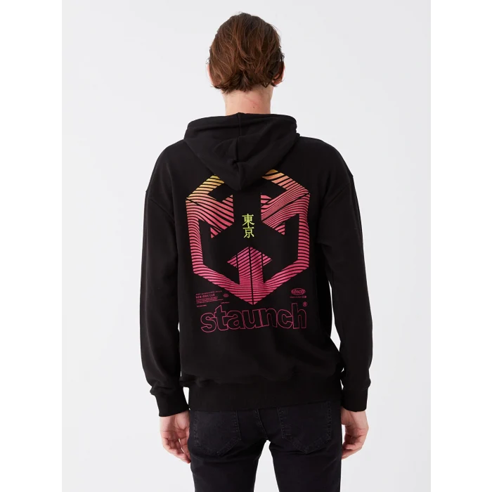 XSIDE Siyah Uzun Kollu Baskılı Erkek Hoodie