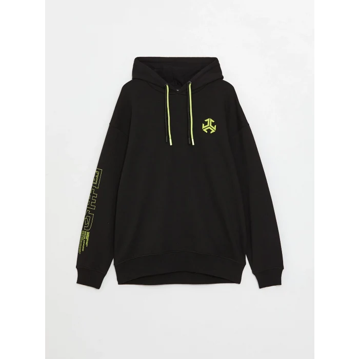 XSIDE Siyah Uzun Kollu Baskılı Erkek Hoodie