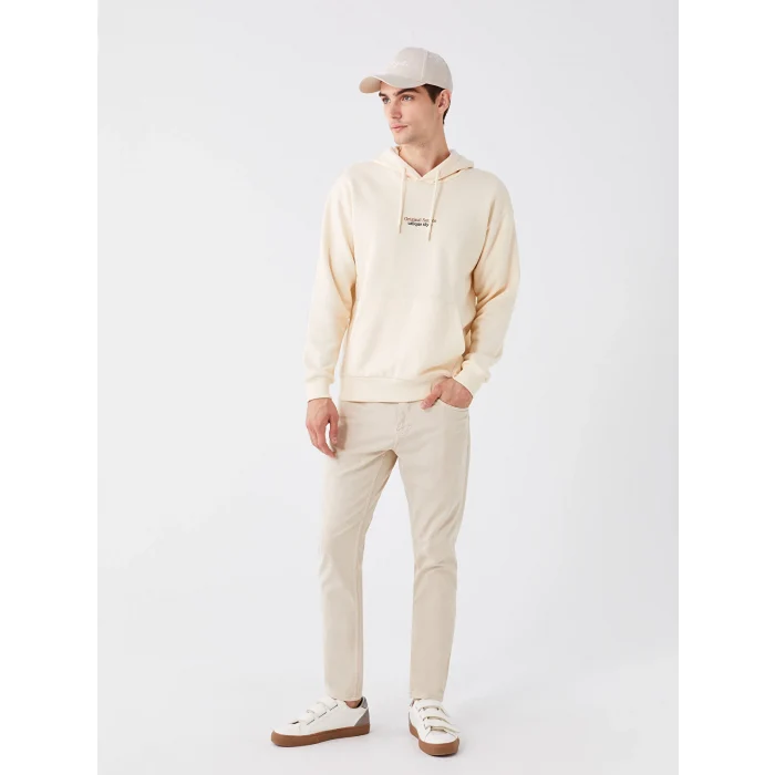 XSIDE Ekru Uzun Kollu Baskılı Erkek Kalın Hoodie