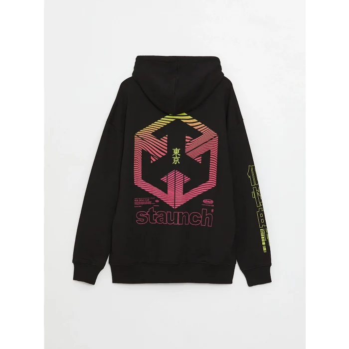 XSIDE Siyah Uzun Kollu Baskılı Erkek Hoodie