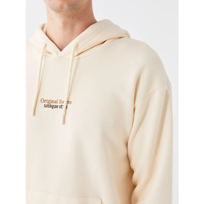 XSIDE Ekru Uzun Kollu Baskılı Erkek Kalın Hoodie