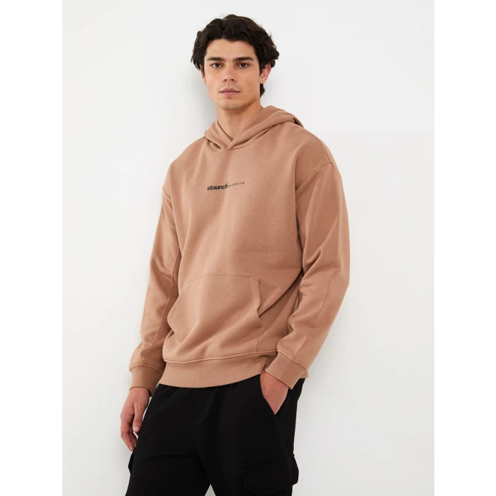 XSIDE Kahverengi Uzun Kollu Baskılı Erkek Kalın Hoodie