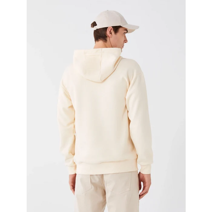 XSIDE Ekru Uzun Kollu Baskılı Erkek Kalın Hoodie