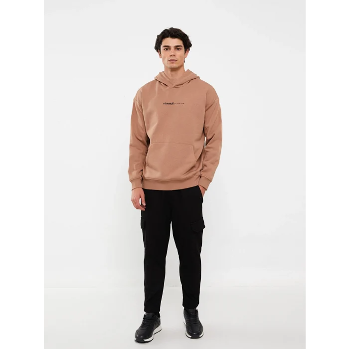 XSIDE Kahverengi Uzun Kollu Baskılı Erkek Kalın Hoodie