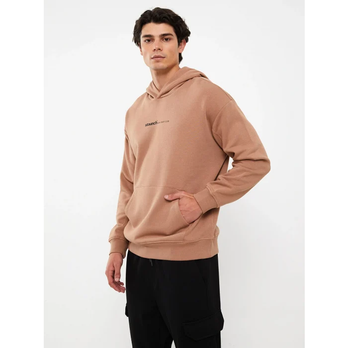 XSIDE Kahverengi Uzun Kollu Baskılı Erkek Kalın Hoodie