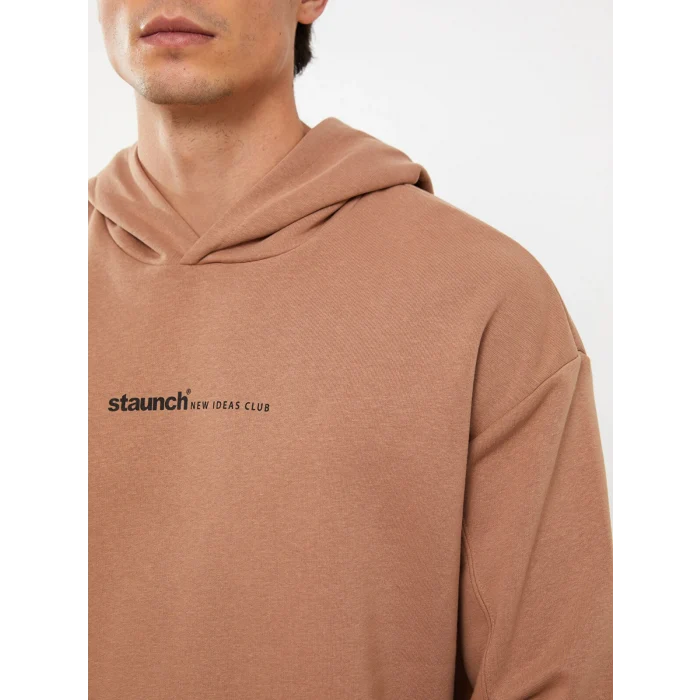 XSIDE Kahverengi Uzun Kollu Baskılı Erkek Kalın Hoodie