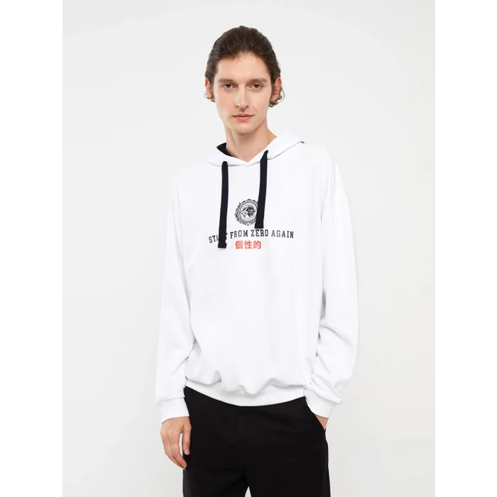 XSIDE Beyaz Uzun Kollu Baskılı Erkek Hoodie