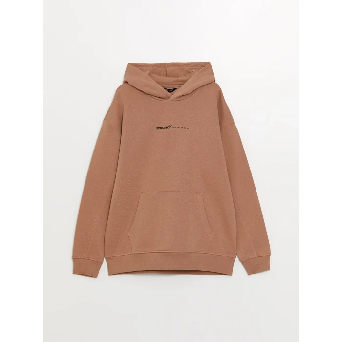 XSIDE Kahverengi Uzun Kollu Baskılı Erkek Kalın Hoodie