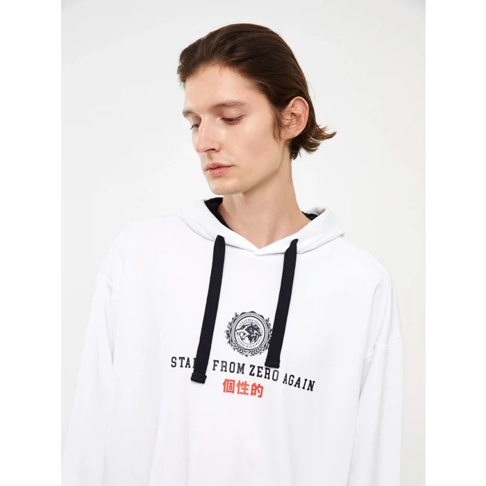 XSIDE Beyaz Uzun Kollu Baskılı Erkek Hoodie