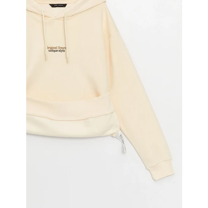 XSIDE Ekru Uzun Kollu Baskılı Erkek Kalın Hoodie