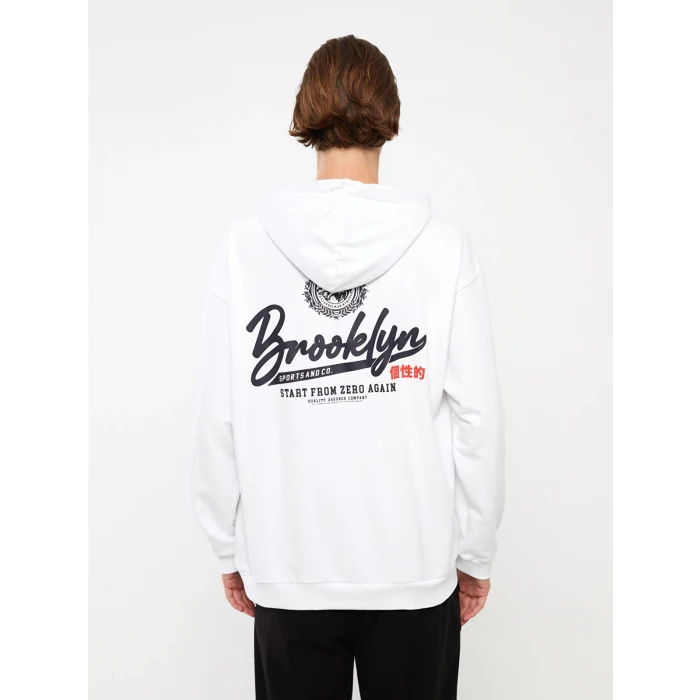 XSIDE Beyaz Uzun Kollu Baskılı Erkek Hoodie