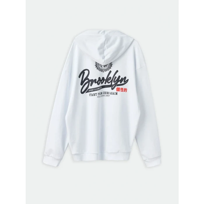 XSIDE Beyaz Uzun Kollu Baskılı Erkek Hoodie