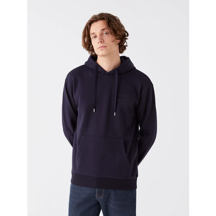 XSIDE Lacivert Uzun Kollu Baskılı Erkek Kalın Hoodie