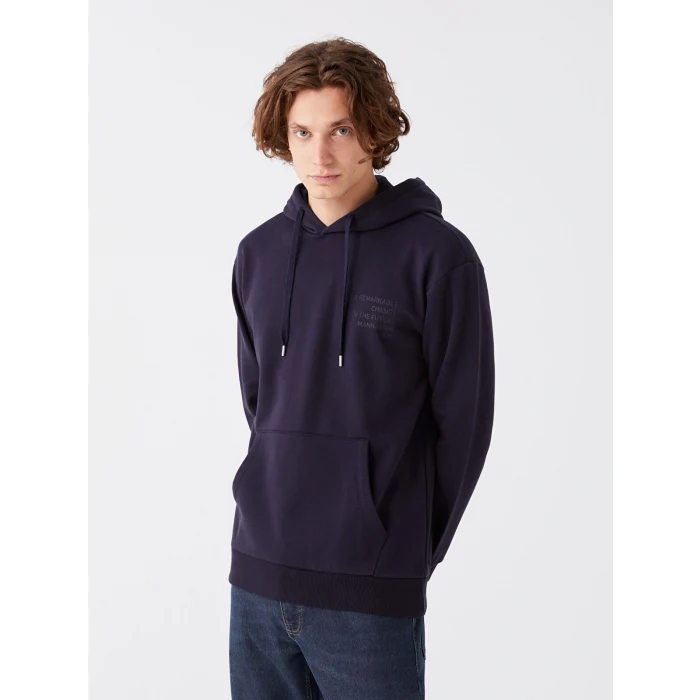 XSIDE Lacivert Uzun Kollu Baskılı Erkek Kalın Hoodie