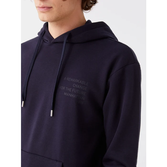 XSIDE Lacivert Uzun Kollu Baskılı Erkek Kalın Hoodie