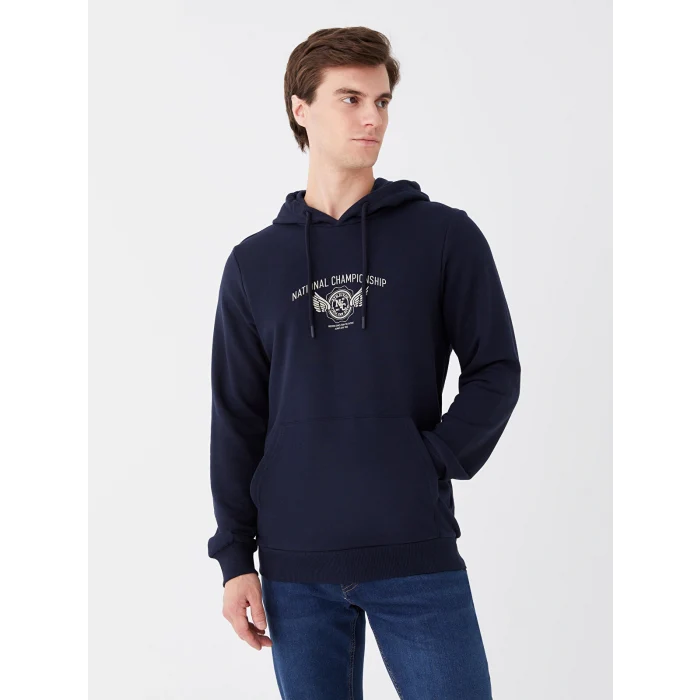 XSIDE Lacivert Uzun Kollu Baskılı Erkek Hoodie