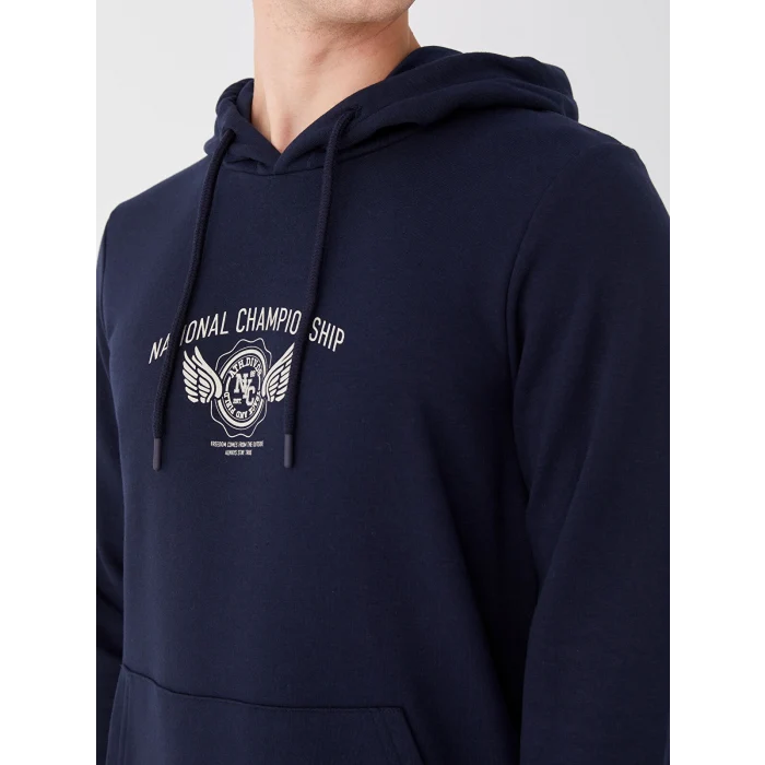 XSIDE Lacivert Uzun Kollu Baskılı Erkek Hoodie