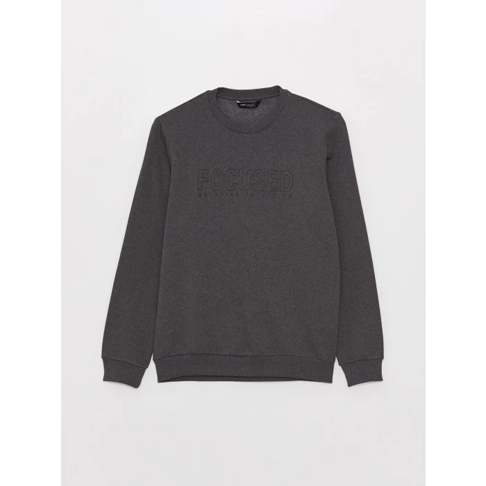 XSIDE Antrasit Bisiklet Yaka Baskılı Erkek Kalın Sweatshirt