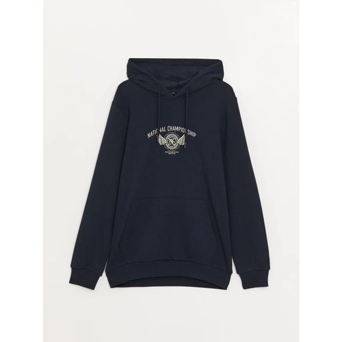 XSIDE Lacivert Uzun Kollu Baskılı Erkek Hoodie