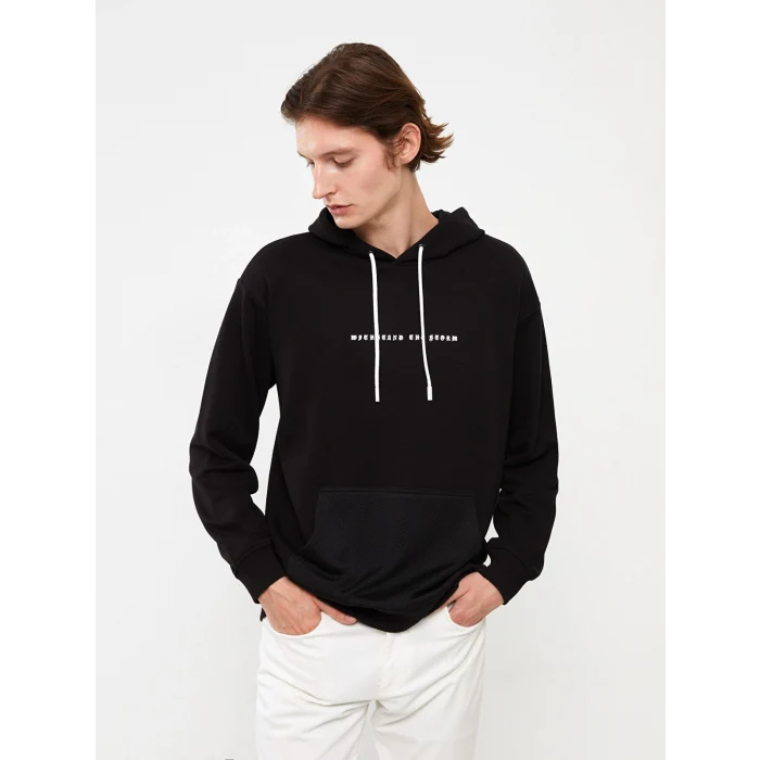 XSIDE Siyah Uzun Kollu Baskılı Erkek Hoodie