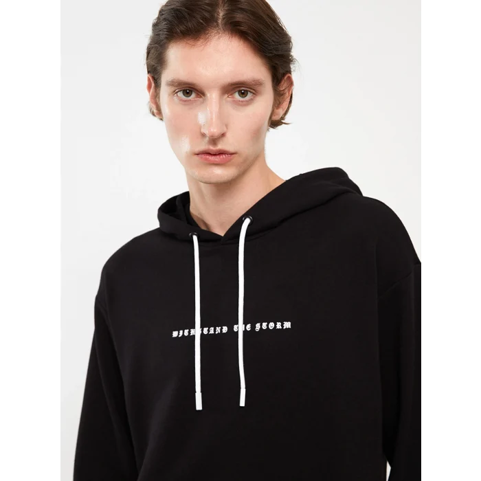 XSIDE Siyah Uzun Kollu Baskılı Erkek Hoodie