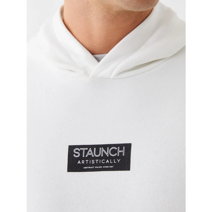 XSIDE Ekru Uzun Kollu Baskılı Erkek Hoodie