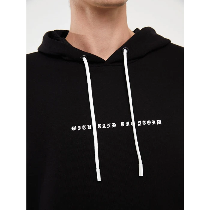 XSIDE Siyah Uzun Kollu Baskılı Erkek Hoodie