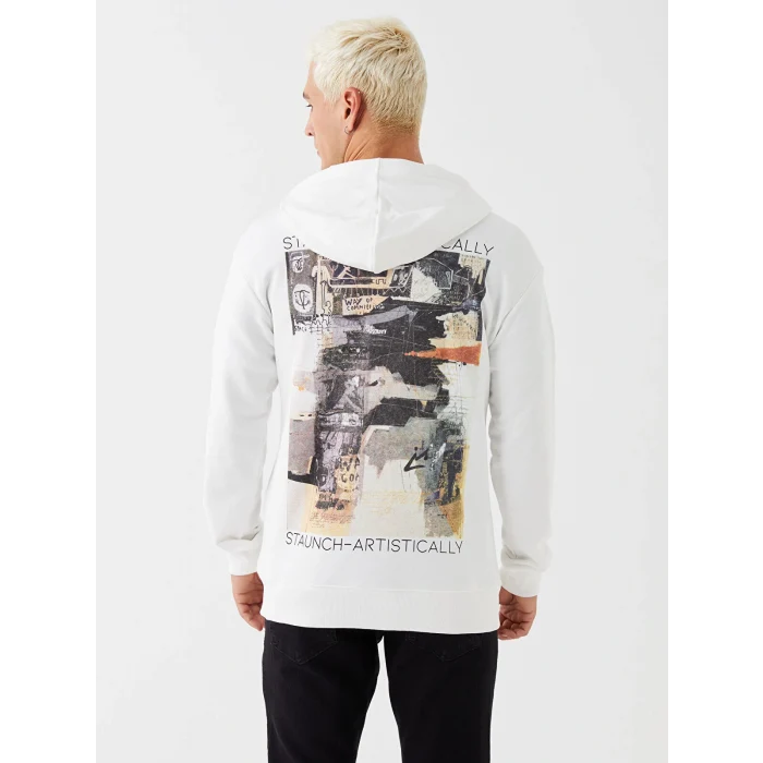 XSIDE Ekru Uzun Kollu Baskılı Erkek Hoodie