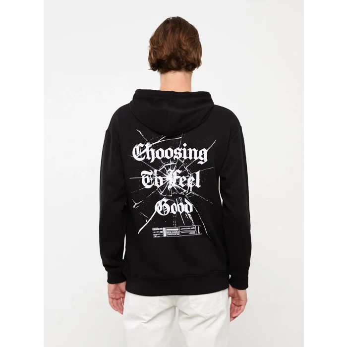 XSIDE Siyah Uzun Kollu Baskılı Erkek Hoodie