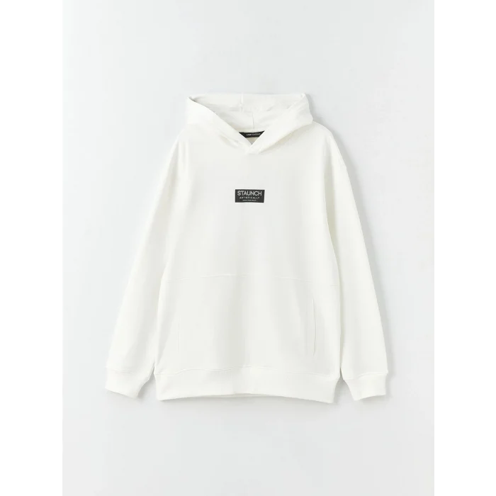 XSIDE Ekru Uzun Kollu Baskılı Erkek Hoodie