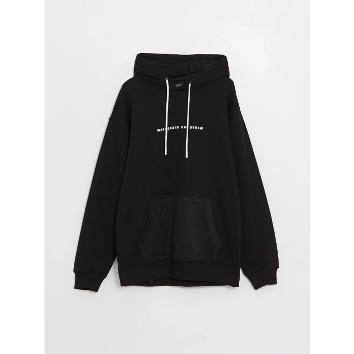 XSIDE Siyah Uzun Kollu Baskılı Erkek Hoodie